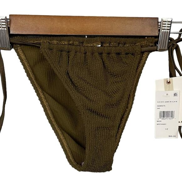 Good American Always Fits Tiny Ties Bikini Bottom in‎ Mocha Size 1/2 (S/M) NWT - Picture 3 of 7